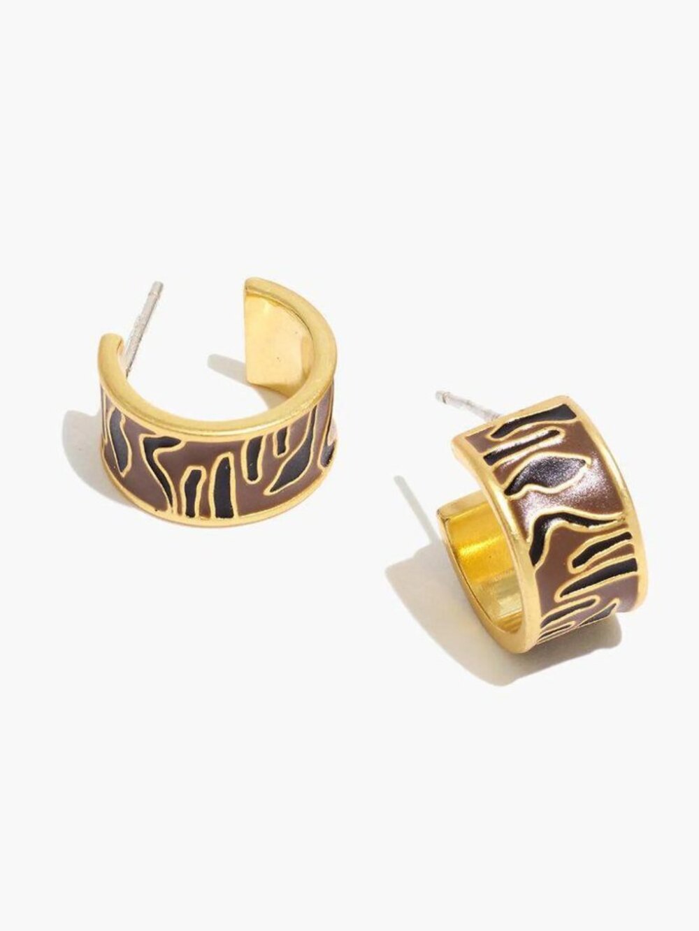 Madewell Gold Enamel Black and Brown Zebra-Style Pattern Huggie Hoops